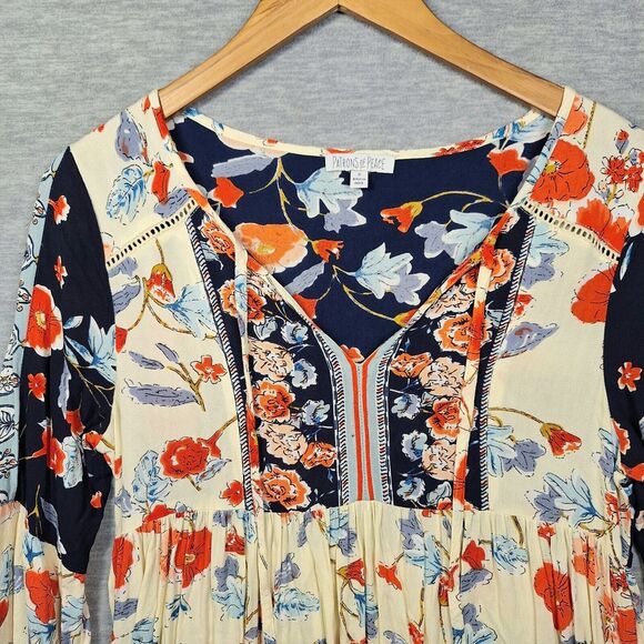 Patrons Of Peace Peasant Tunic Dress Small Boho Swing Ruffle Asymmetrical Hem - Picture 10 of 13